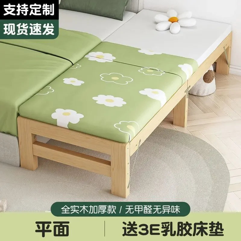 Solid Wood Folding Guardrail Bed With Bedside For Baby