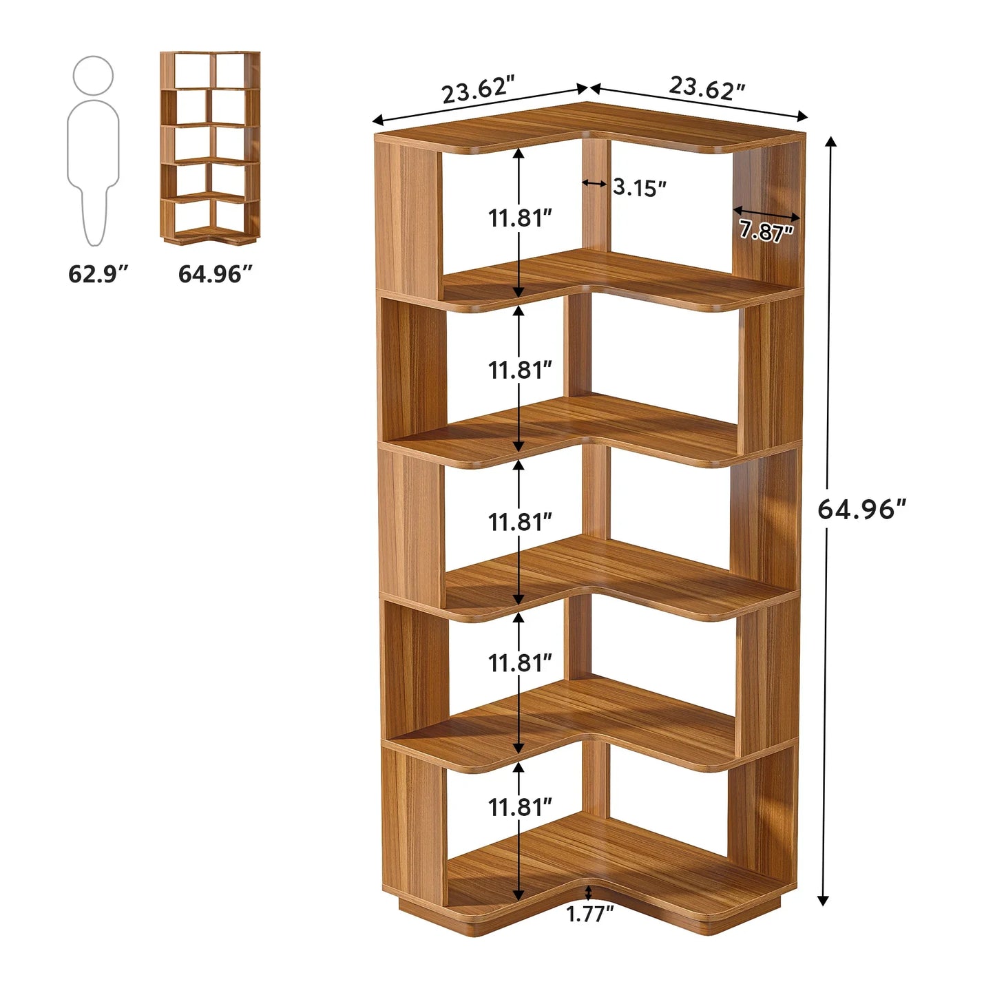 Tribesigns Six Tier Corner Bookshelf With Anti Drop Panel Wood Grain