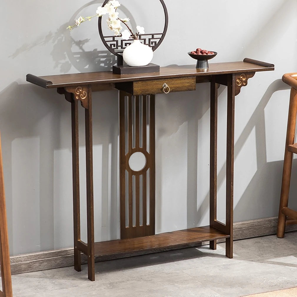 Bamboo Hall Console Table With Drawer And Storage Shelf