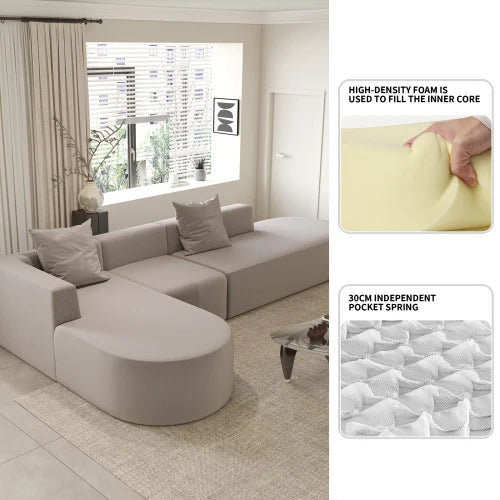 L Shaped Modular Sectional Sofa Corduroy With Movable Ottoman