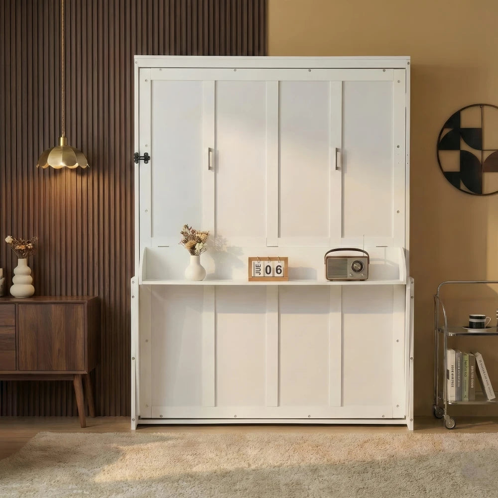 Space-Saving Vertical Wood Murphy Bed Cabinet With Desk