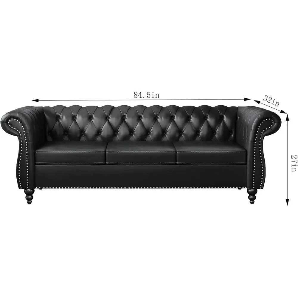 Chesterfield Leather Sofa And Loveseat Two Piece Living Room Set