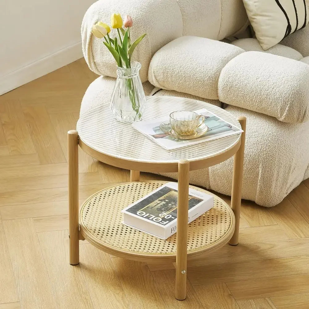 Boho Rattan Coffee Table Set Of 2 For Small Spaces