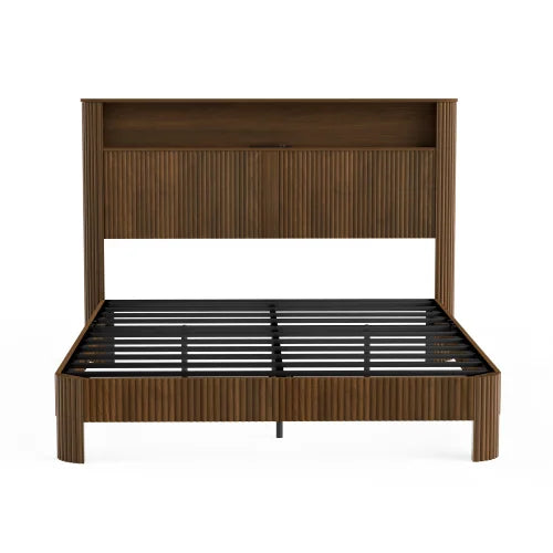 Slatted Bed Frame With Wave Design And Built In Charging Ports