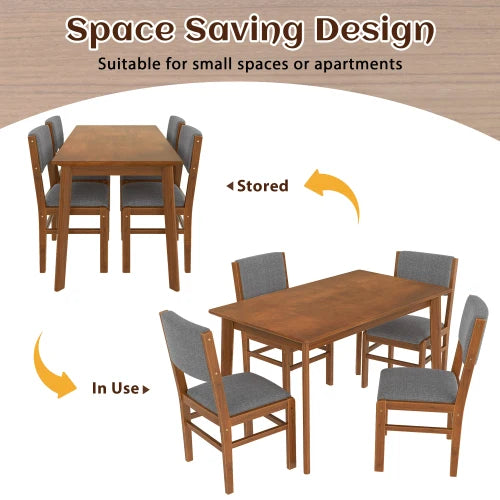 Rectangular Wooden Dining Table Set with 4 Upholstered Chairs