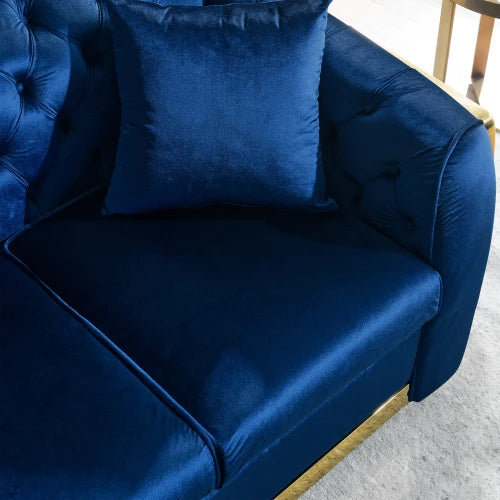Luxury Velvet Chesterfield Sofa Set with Tufted Stainless Steel Accents