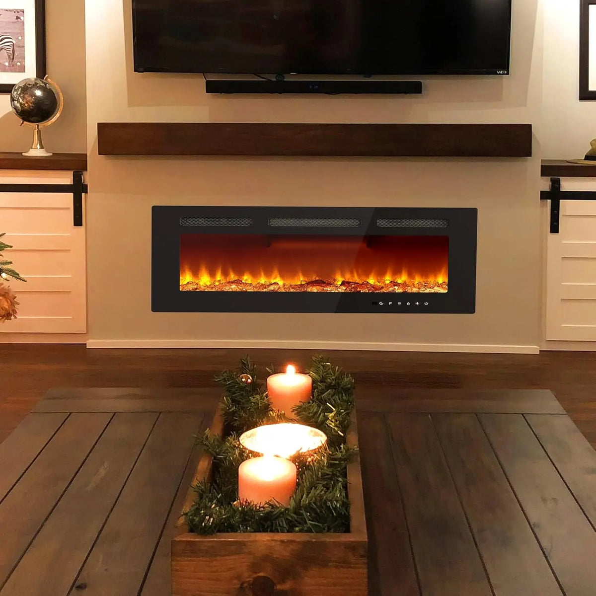 Recessed Electric Fireplace With Adjustable Flame Colors And Touch Screen