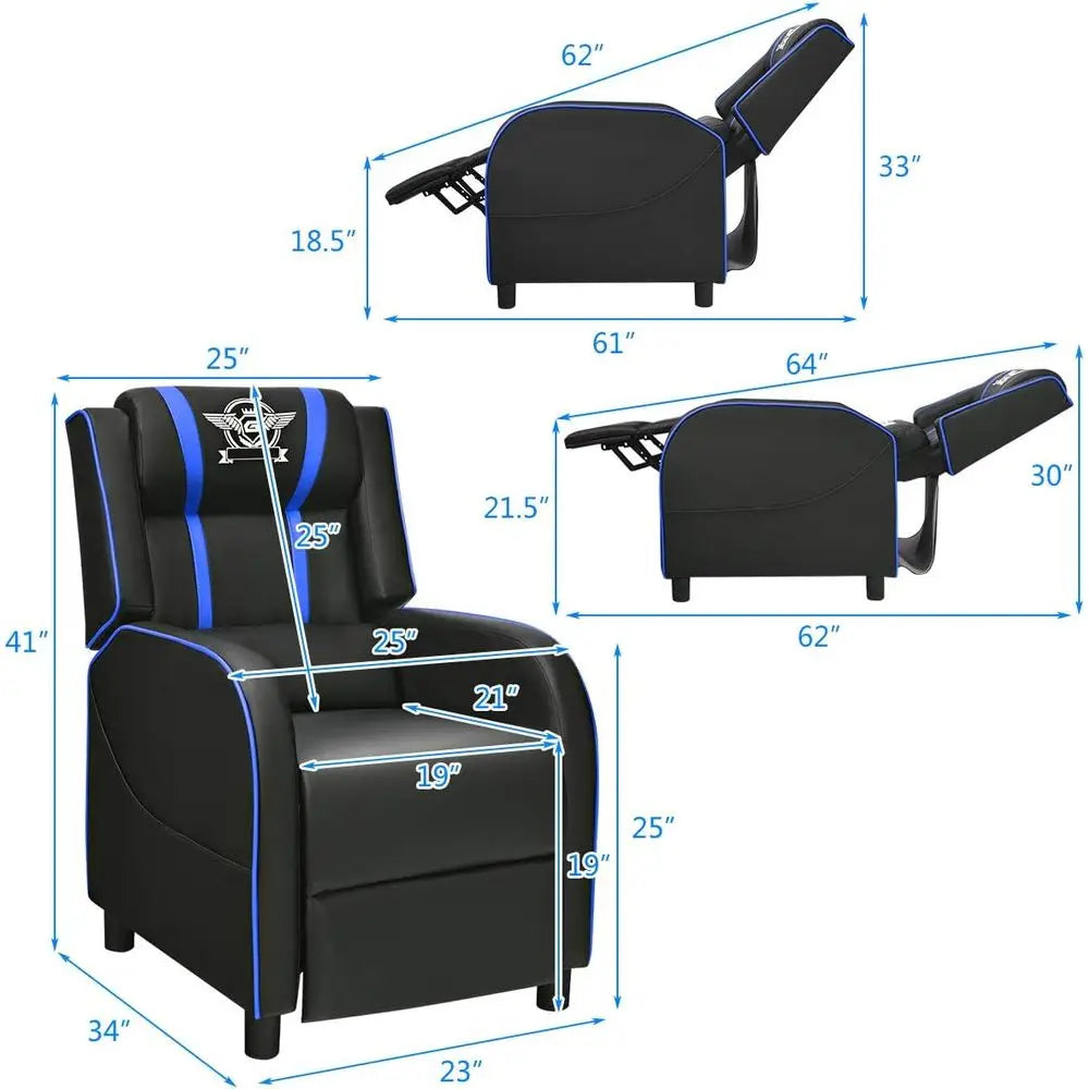 Gaming Recliner Chair With Massage Remote Control Ergonomic PU Leather