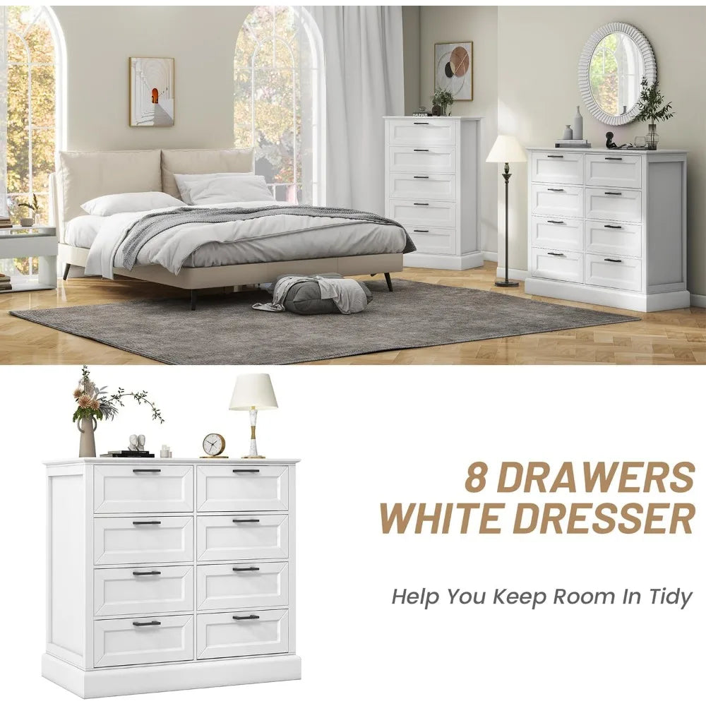 Modern Farmhouse Dresser With 8 Drawers Wood Black Handles