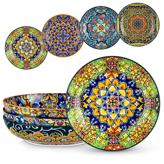 MALACASA Beautiful Floral Pattern Ceramic Soup And Pasta Bowls