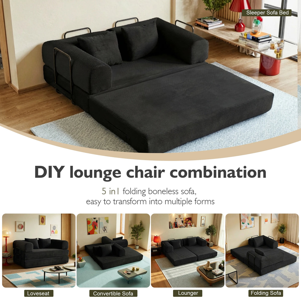 THOLASIS Convertible Cloud Floor Sofa Bed with Sponge Cushion