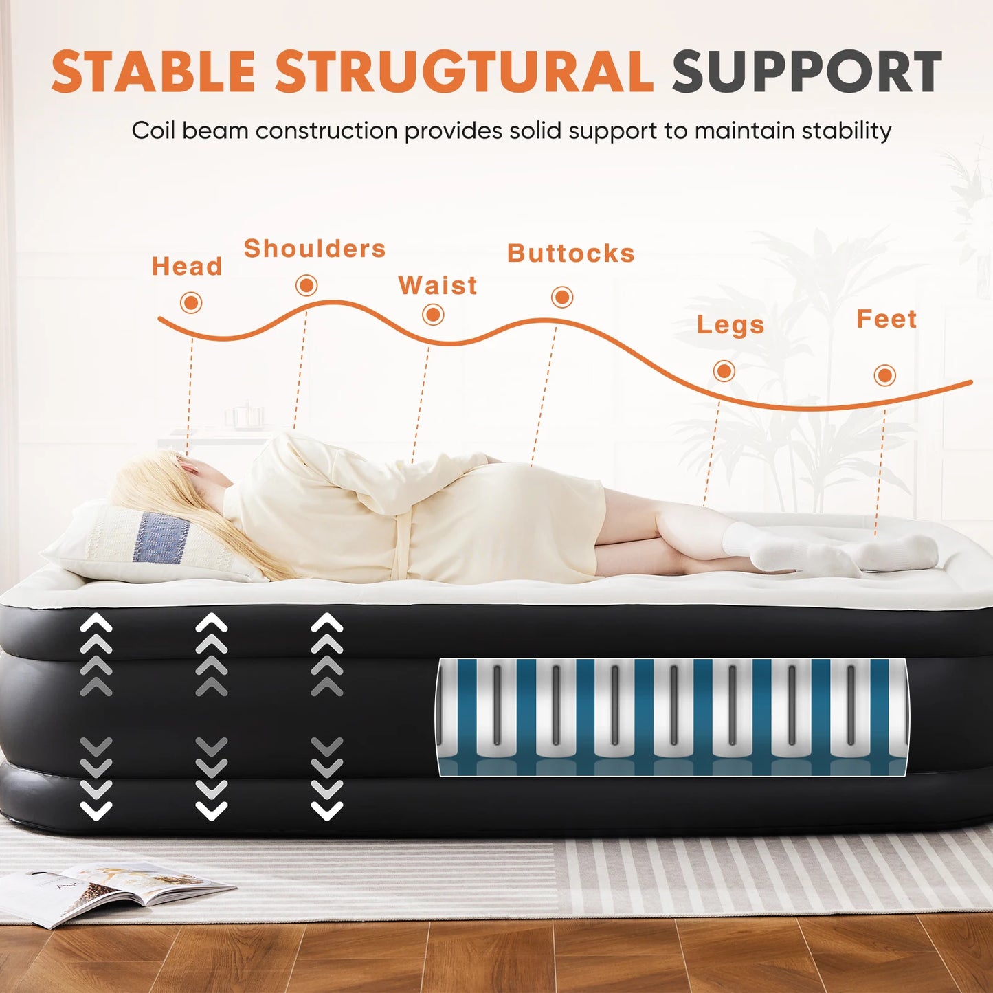 MCQ Air Mattress With Built In Pump Non Slip Bottom