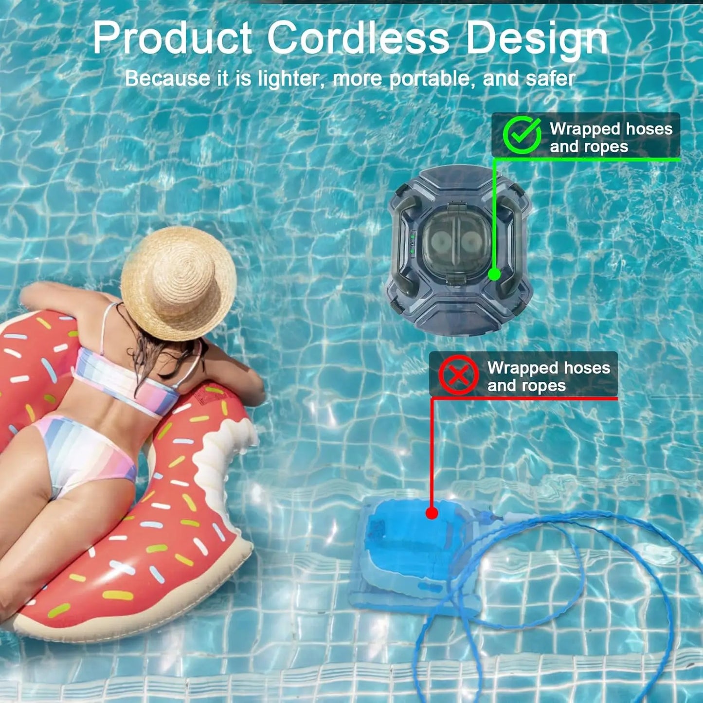 XMSJ Cordless Robotic Pool Cleaner For Above Ground Pools