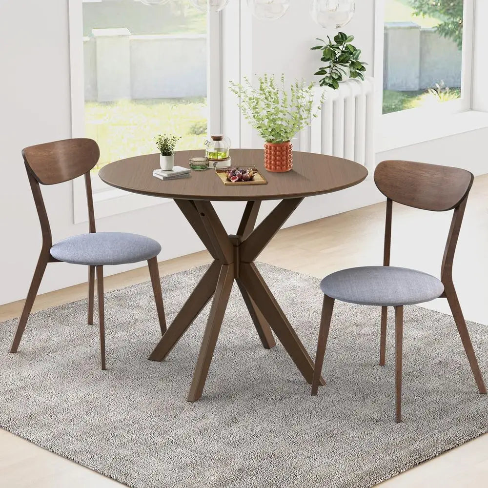 Mid Century Modern Round Wooden Dining Table Set For Two