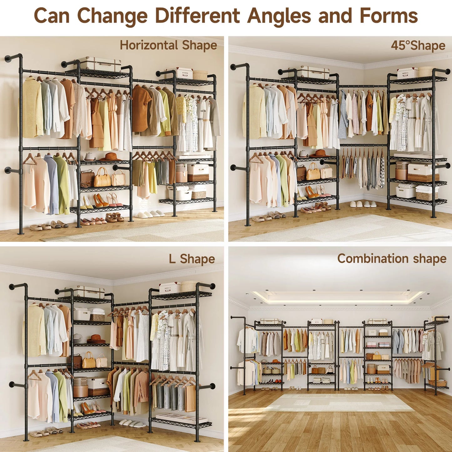 L4 Wall Mounted Industrial Pipe Clothes Rack And Closet Organizer