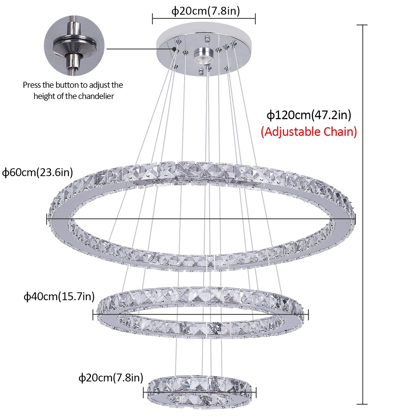 Vetru/us Modern LED Crystal Chandelier Stainless Steel