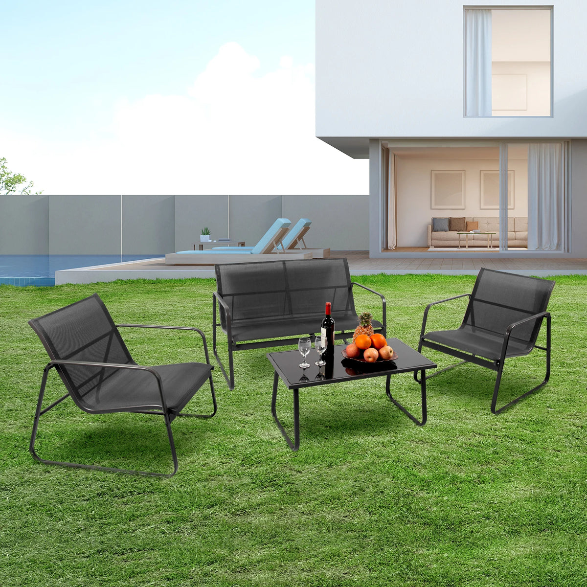 JHK Outdoor Patio Furniture Set With Metal Frame And Table