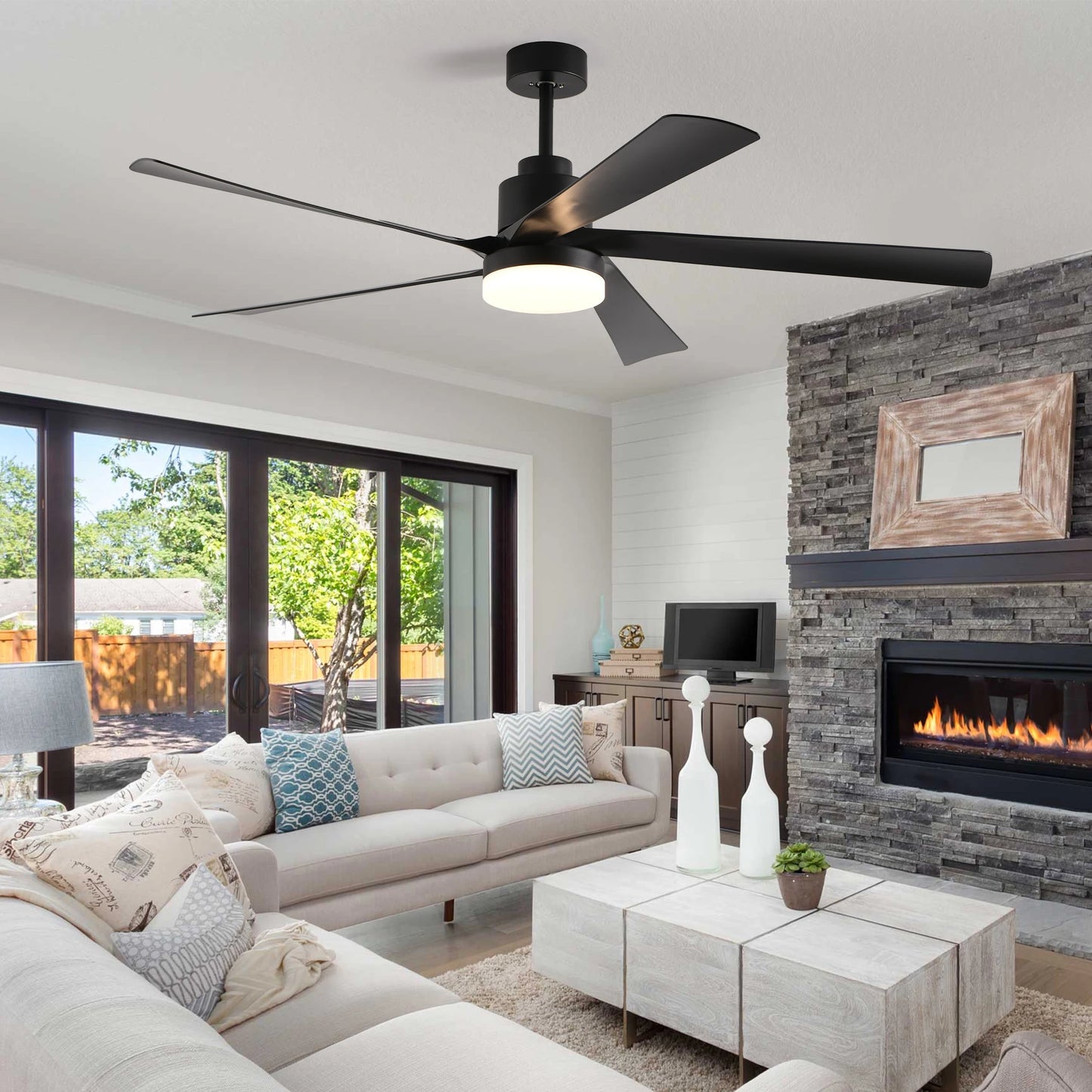LONGREE Ceiling Fan With Light Remote Control Dimmable 6 Speed