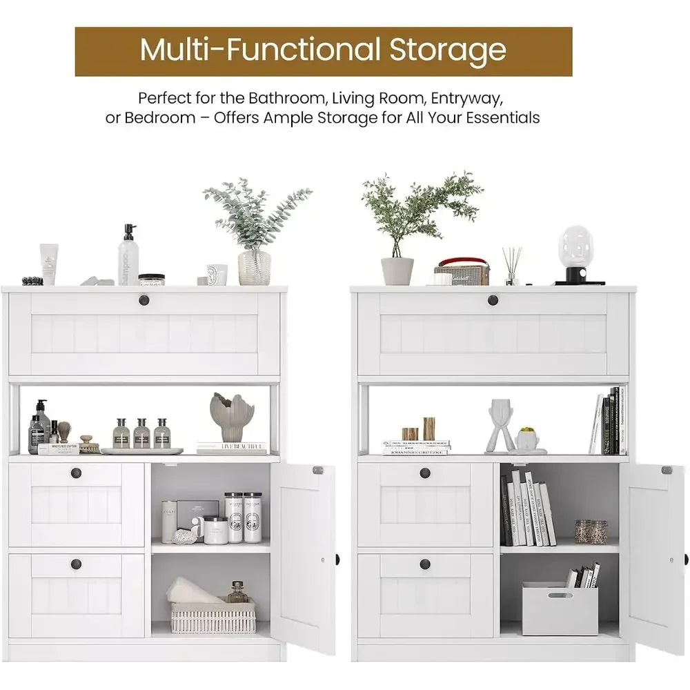 Bathroom Floor Storage Cabinet With 1 Door And 3 Drawers