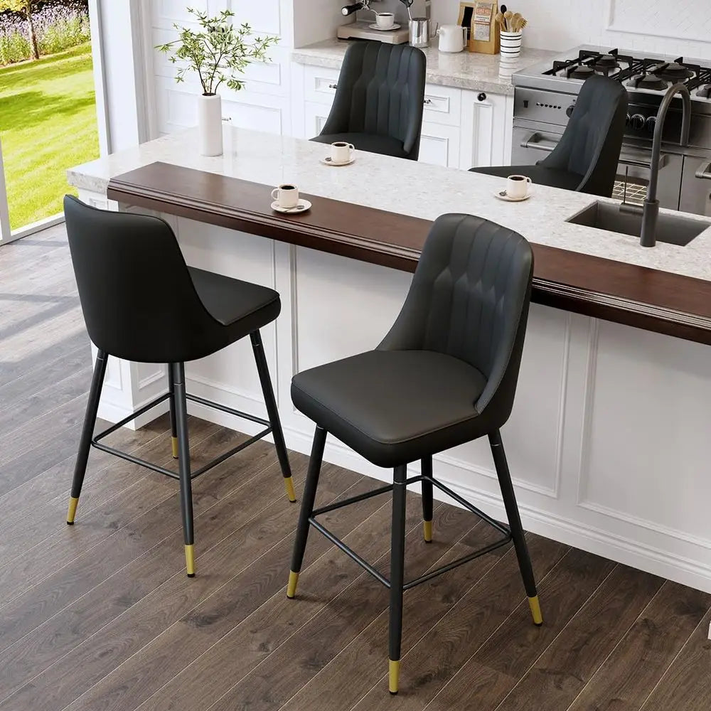 Modern Faux Leather Bar Stools With Back And Metal Frame