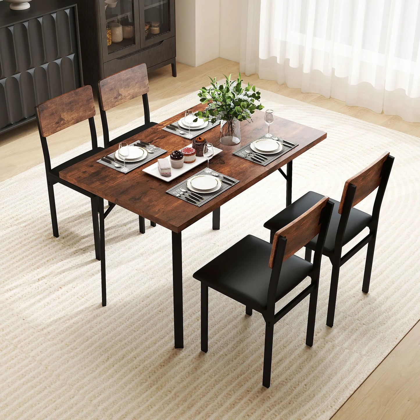 HOMASIS 5 Piece Dining Set For 4 With Wooden Tabletop