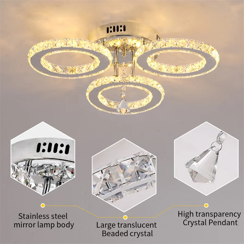 GreeLustr Modern Led Crystal Pendant Ceiling Light Fixture