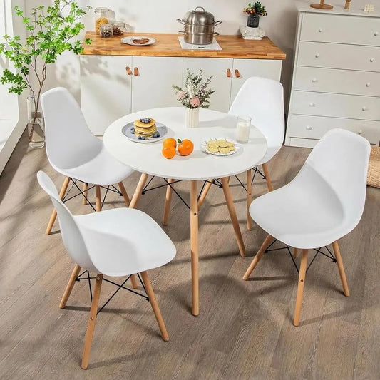 Ticify Round Dining Table Set For 4 With Ergonomic Chairs And Solid Wood Legs