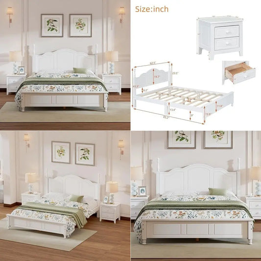 Bright Designs 3 Piece Wood Platform Bed Set With Nightstands