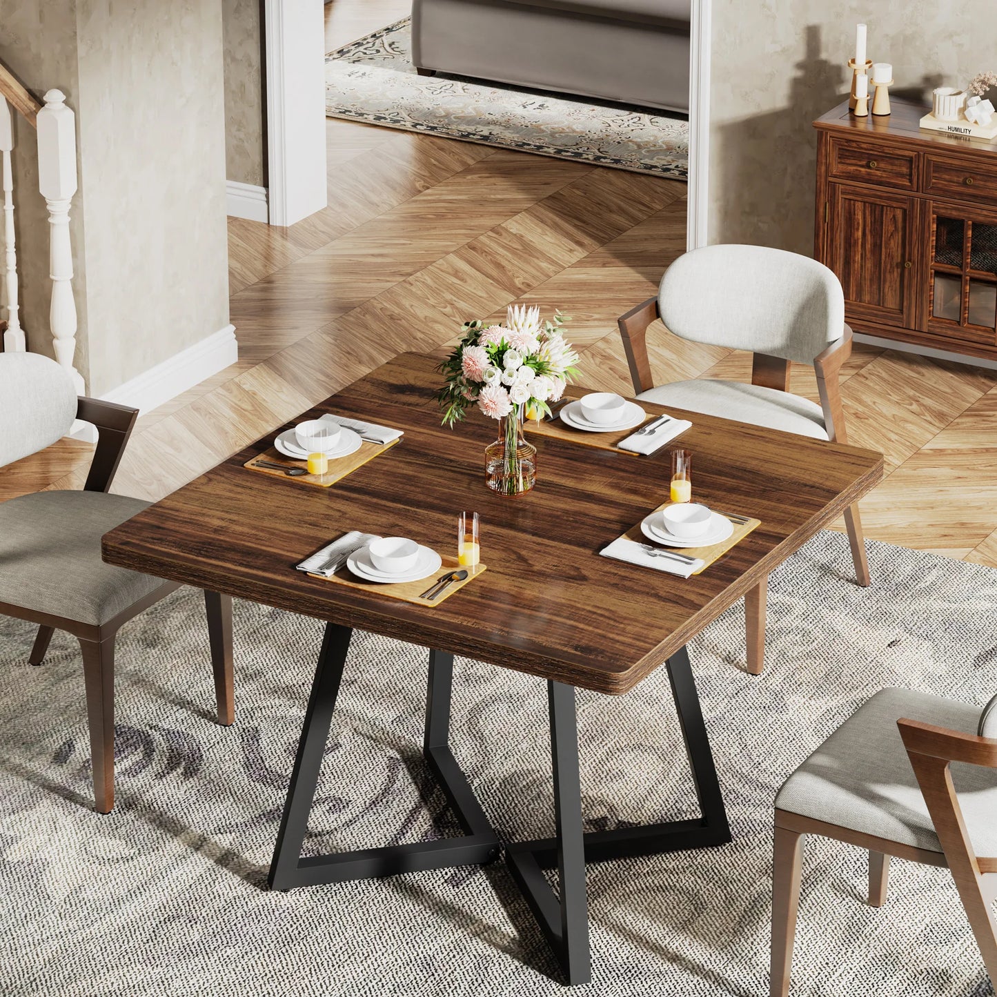 Tribesigns Industrial Wood Dining Table With Metal Base For Kitchen