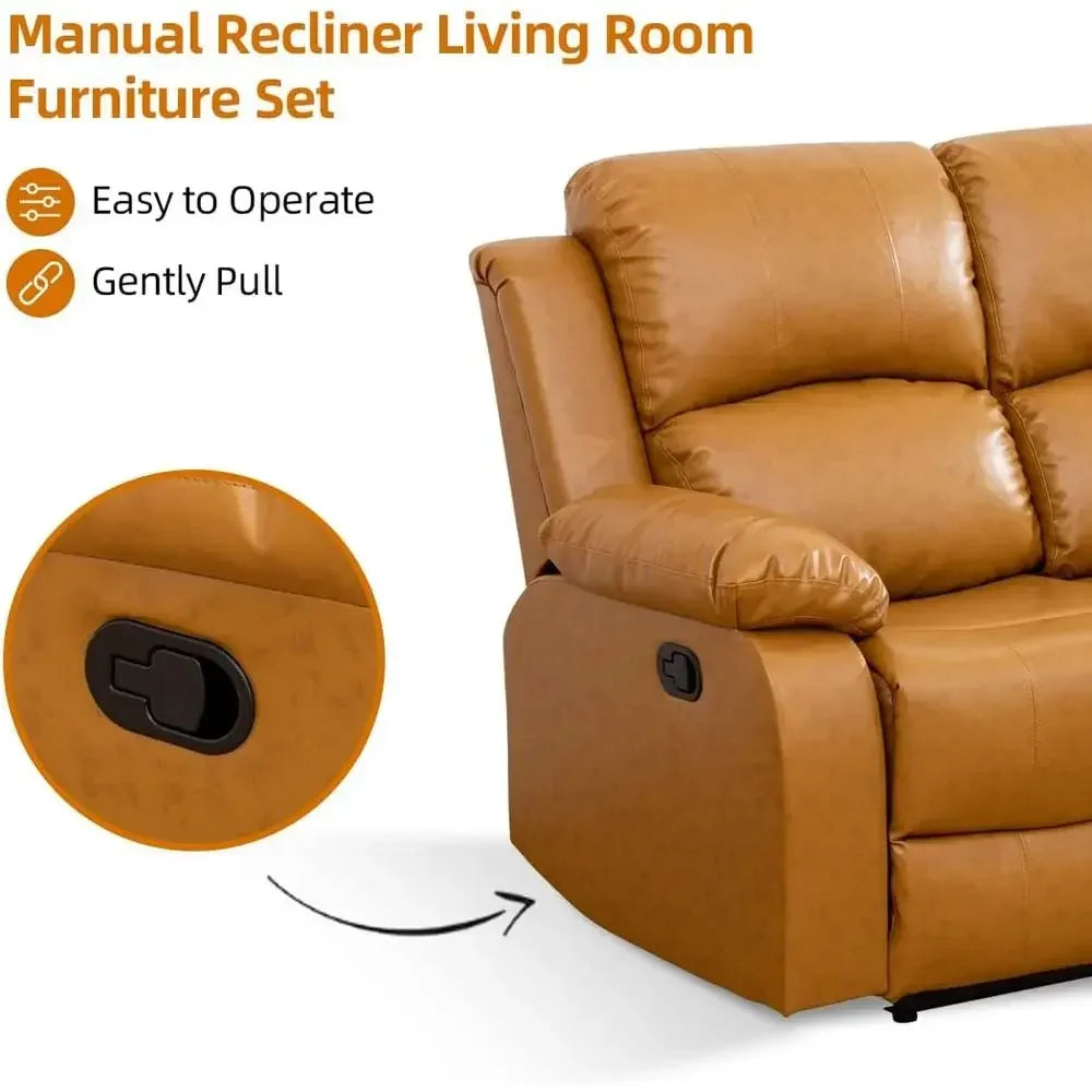 Leather Manual Recliner Sofa Set 3 Piece Loveseat And Chair