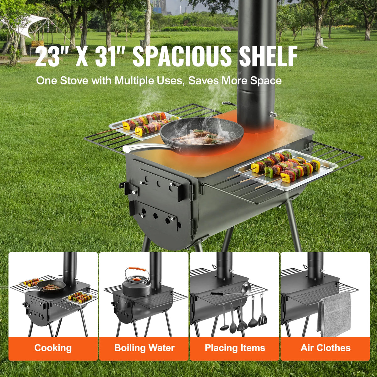 SucceBuy Portable Wood Burning Camping Stove With Chimney Pipes and Gloves