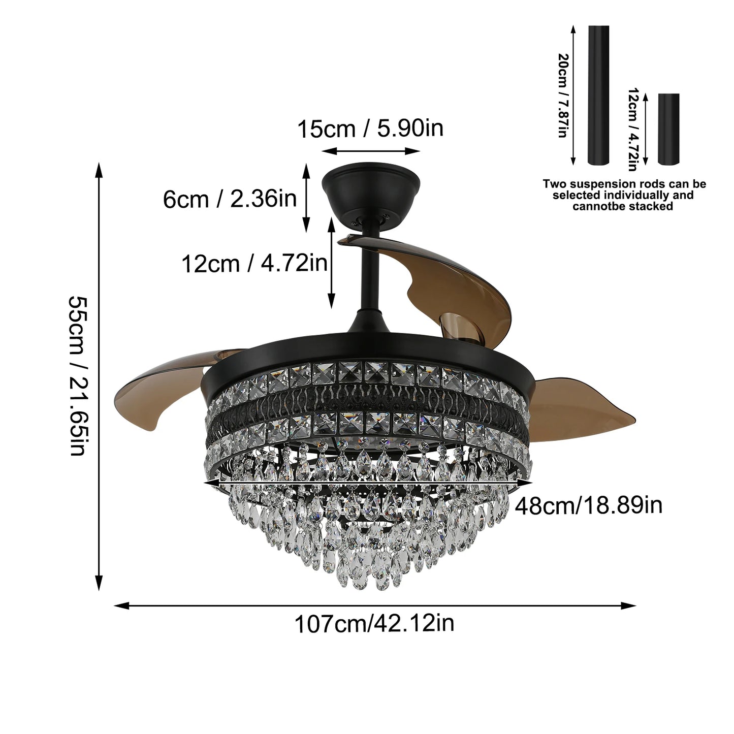 VETRULUS Smart Ceiling Fan Chandelier With Remote 6 Speed
