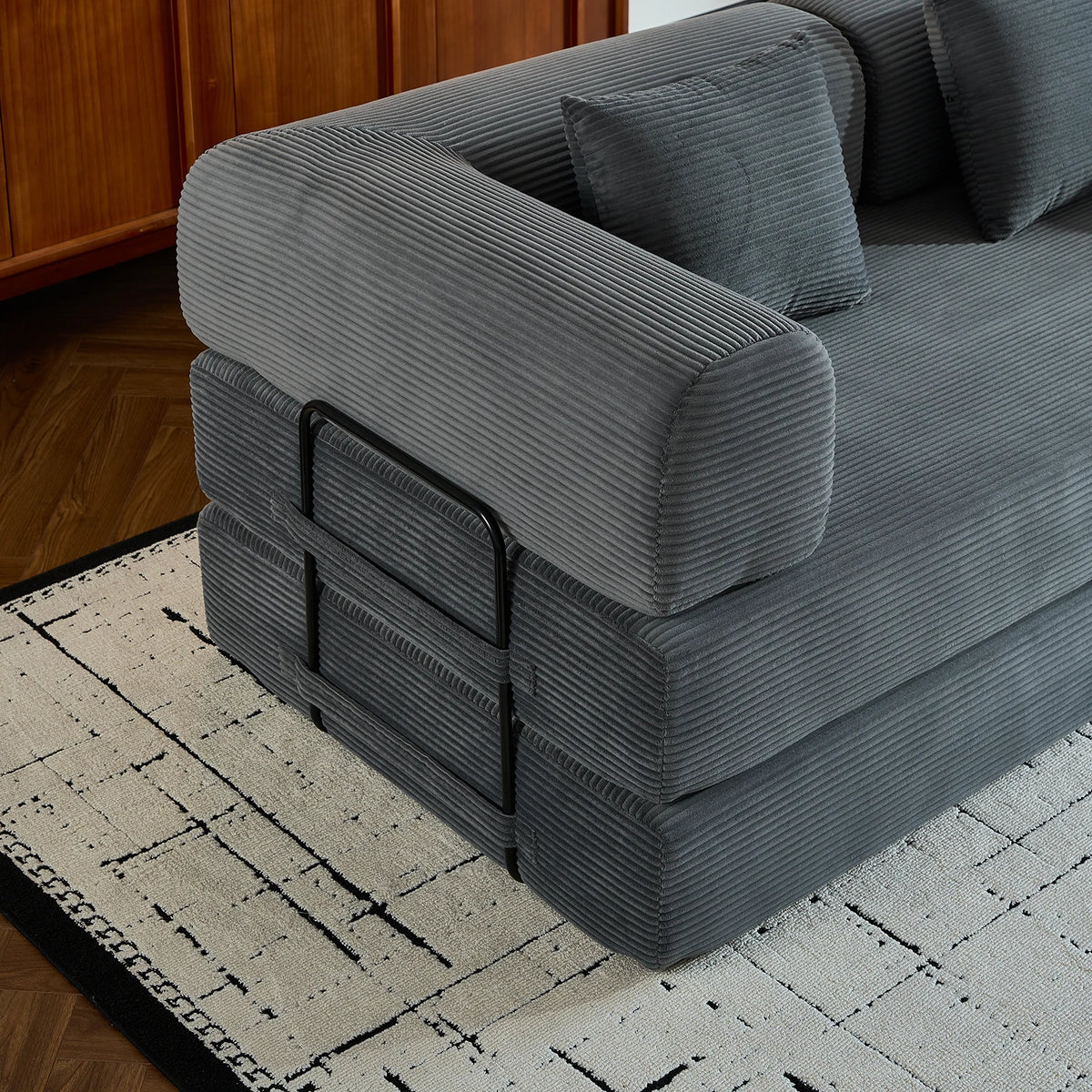 THOLASIS Folding Convertible Sofa Bed Oversized Corduroy Futon Floor Couch