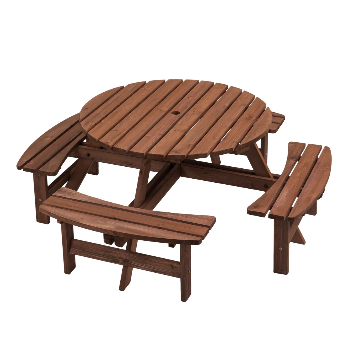 Wooden Outdoor Picnic Table With Built In Benches For Garden