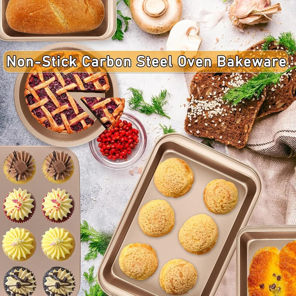 5-Piece Nonstick Baking Set With Round Loaf Muffin Roast Pans
