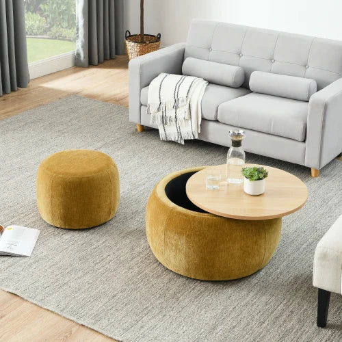 Round Storage Ottoman 2 In 1 End Table And Footstool