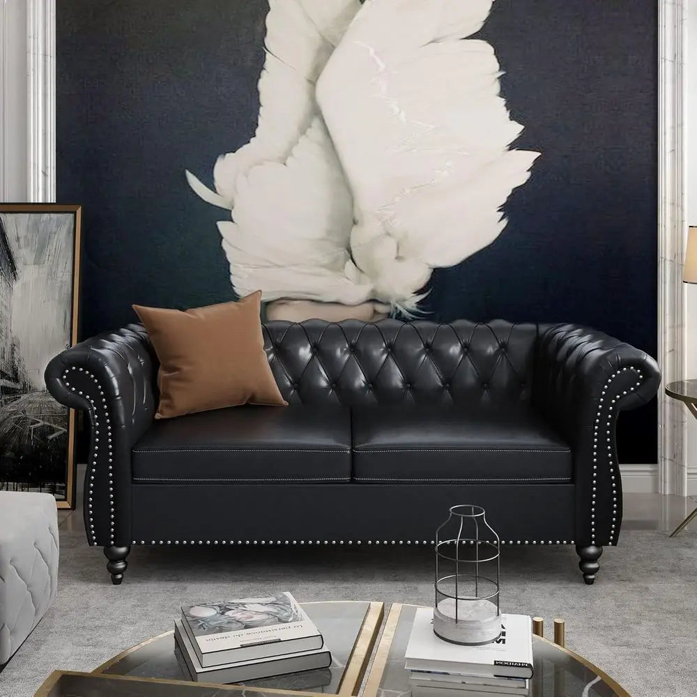 Chesterfield Leather Sofa And Loveseat Two Piece Living Room Set