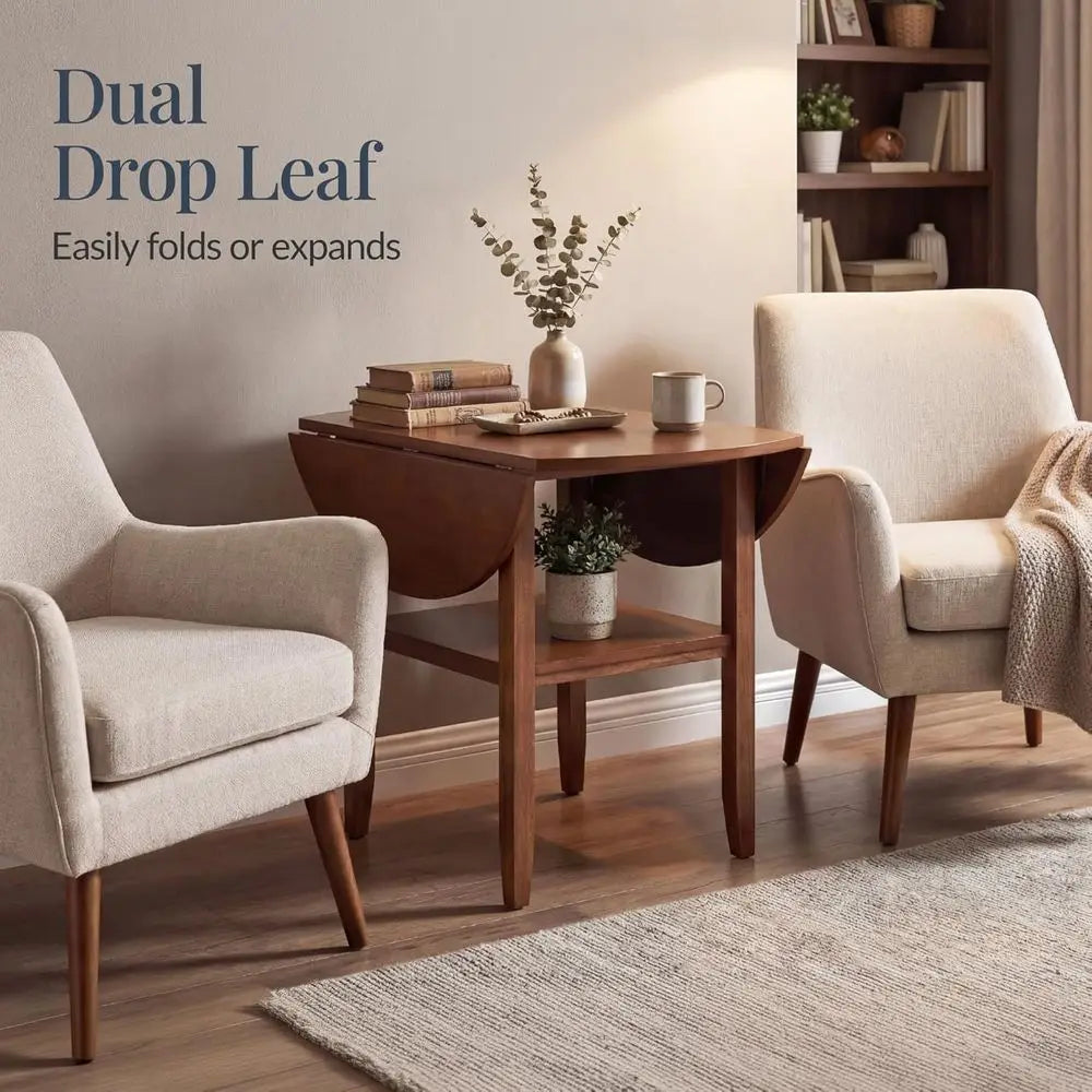 Ticify Round Drop Leaf Dining Table With Storage Shelves