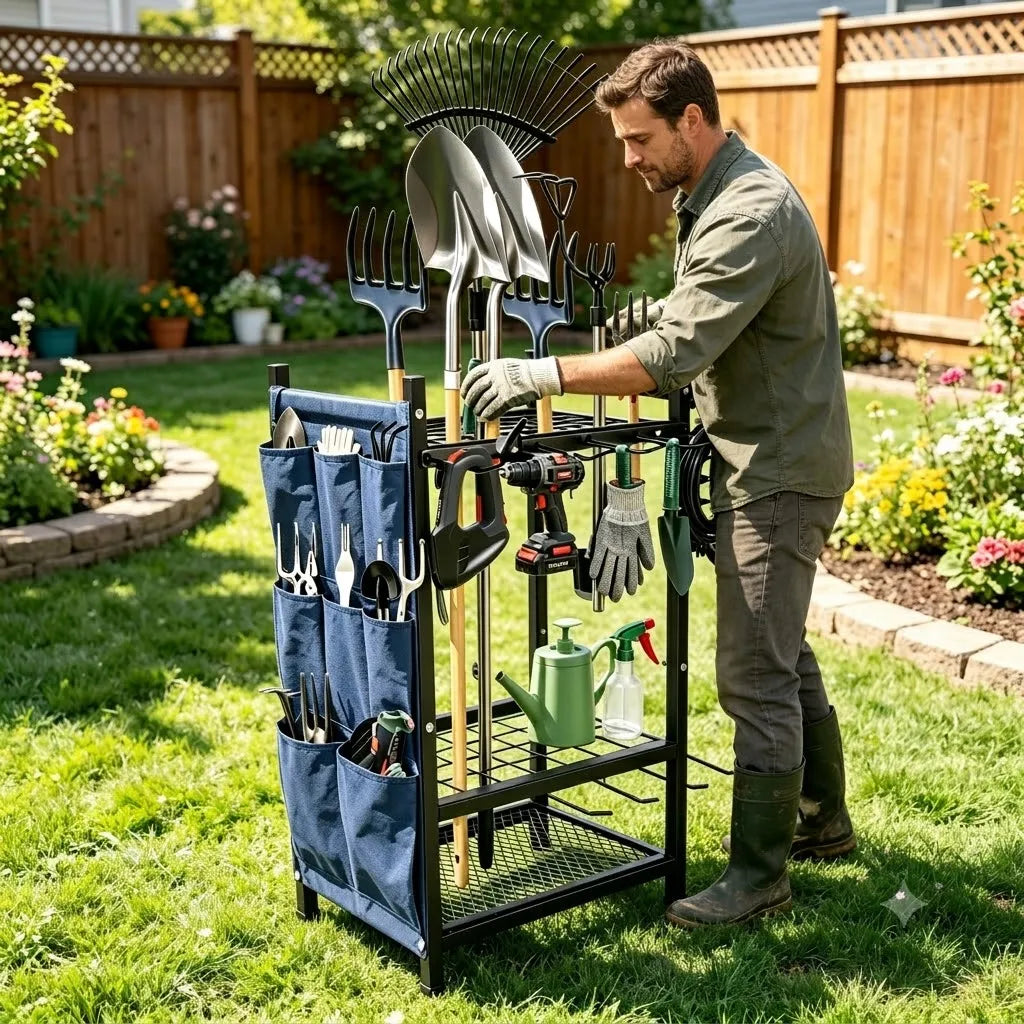 Garden Tool Storage Rack Heavy Duty Iron Organizer For Shovels And Rakes