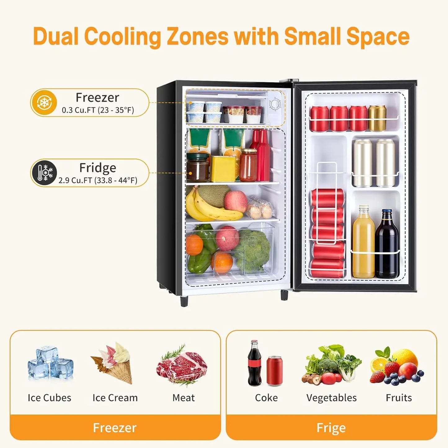 XMSJ Mini Fridge With Freezer 3.2 Cu Ft Compact Refrigerator