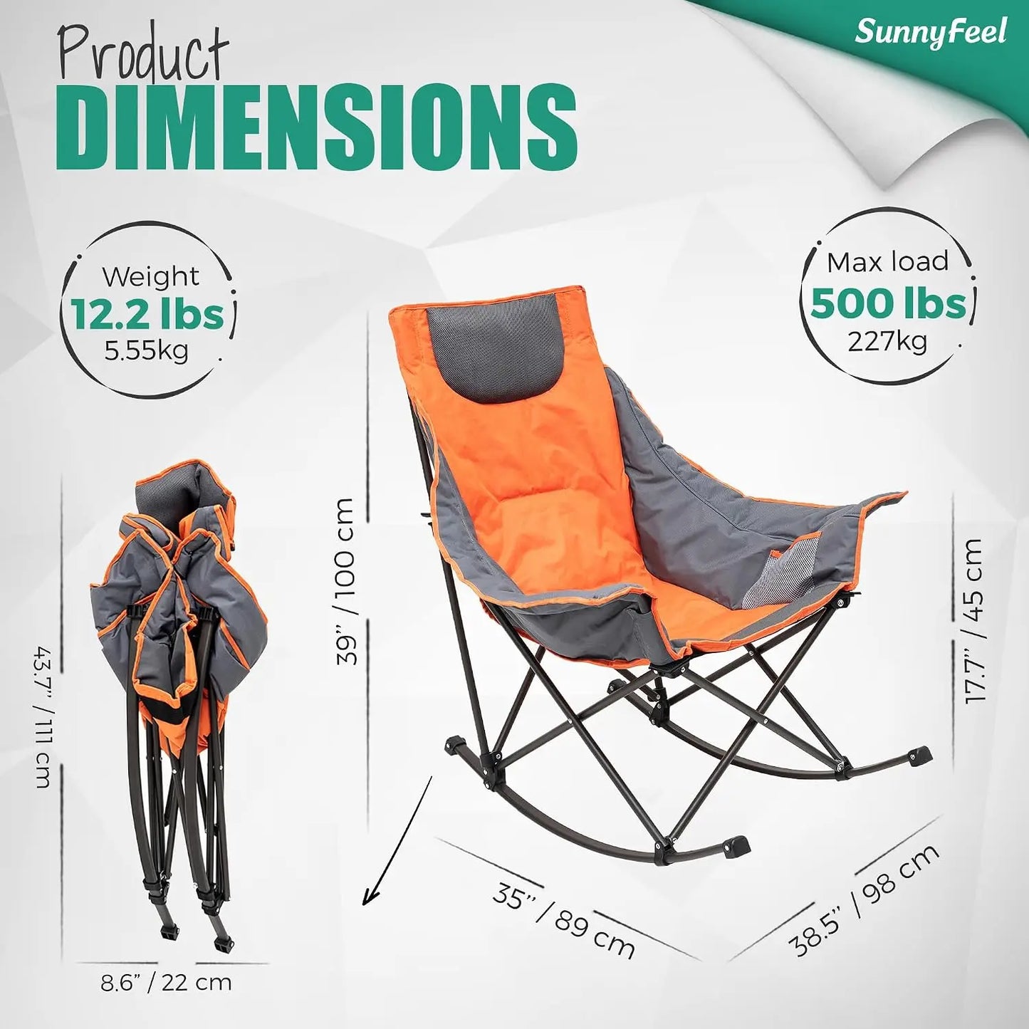 Oversized Heated Rocking Camping Chair With Side Pocket