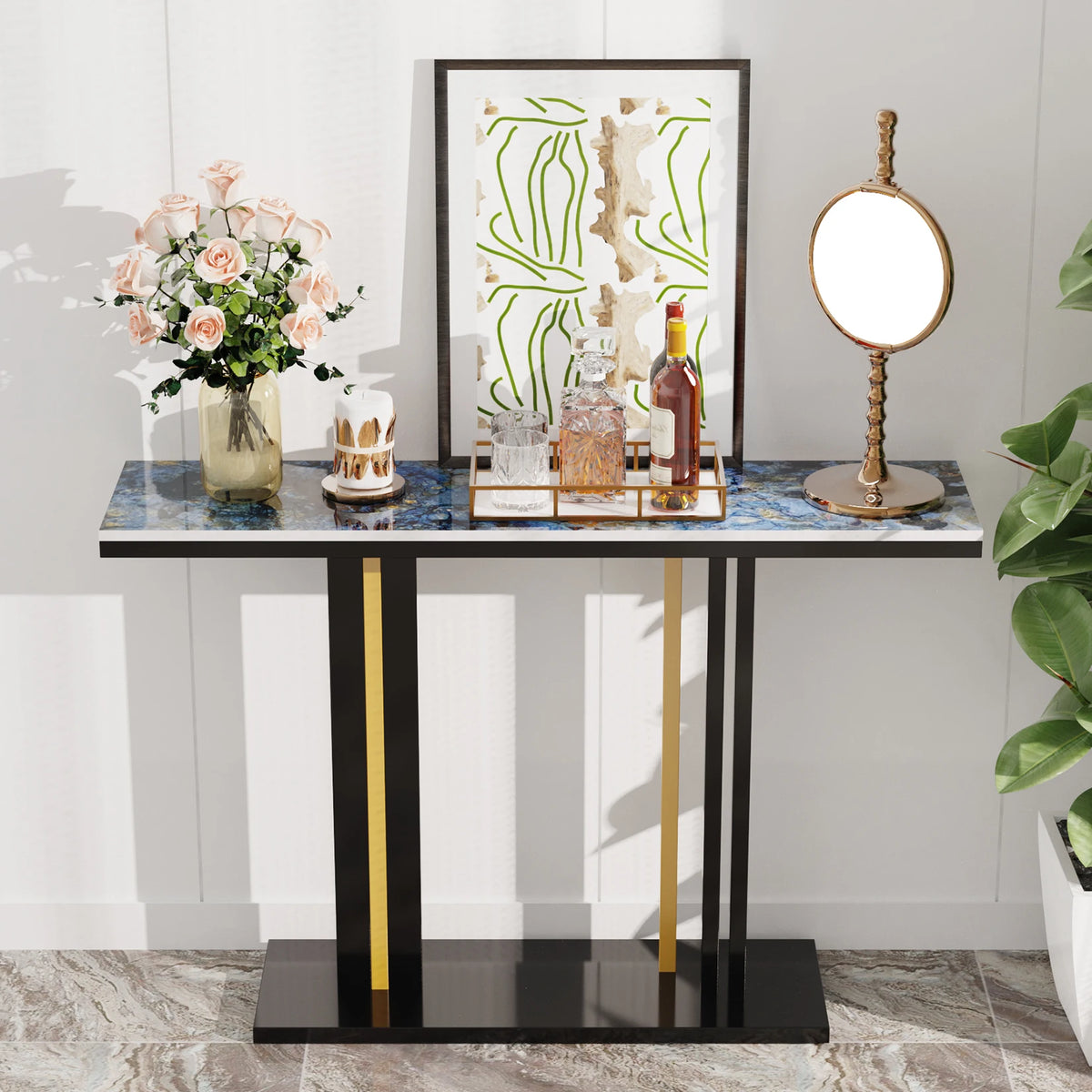Wisfor Modern Console Table with Stone Top and Pedestal Base