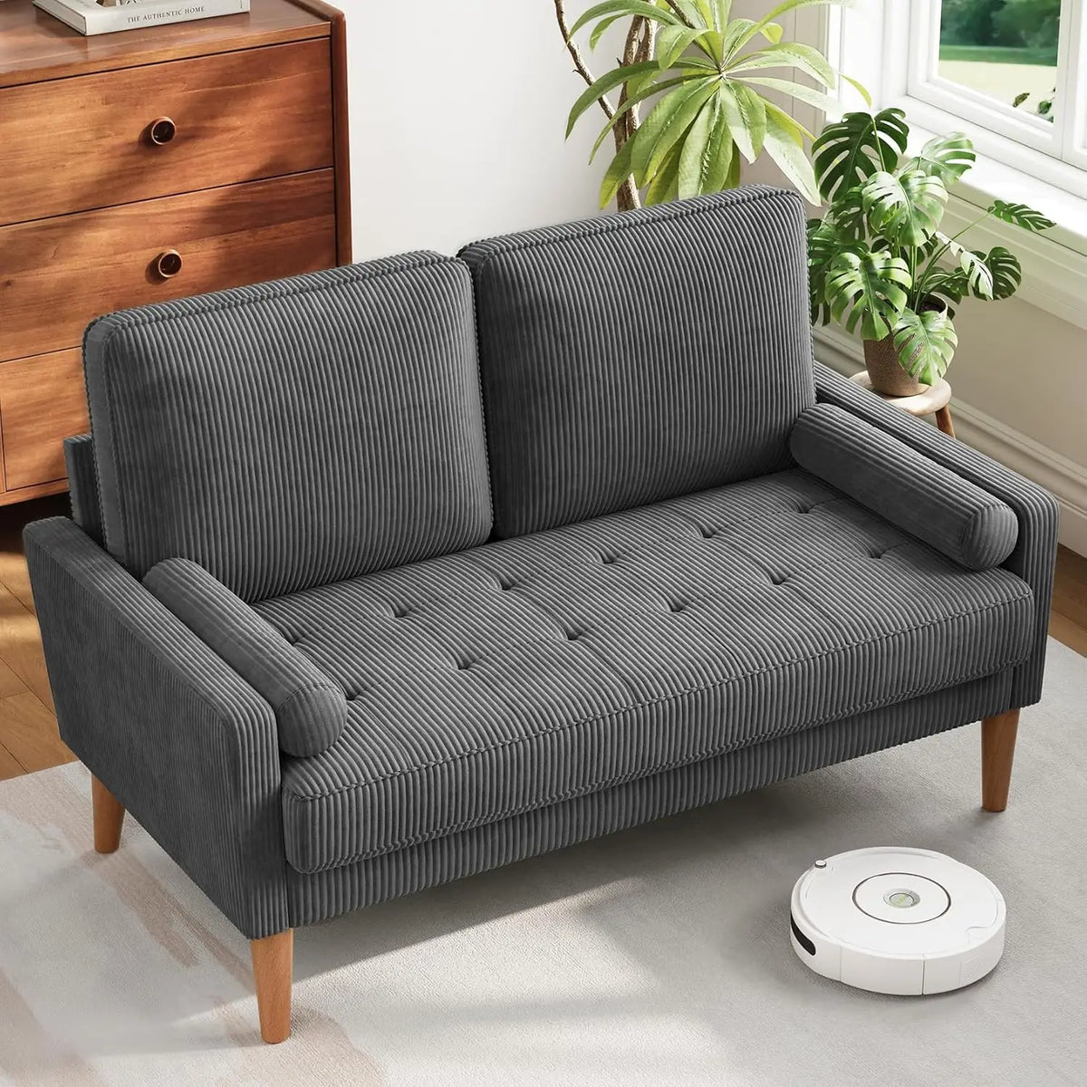 Vesgantti Mid Century Modern Velvet Loveseat Sofa Solid Wood Legs