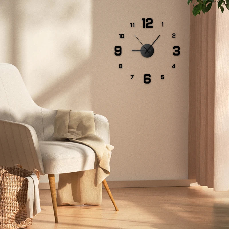 Frameless DIY Wall Clock Decal Silent Living Room Office Decoration
