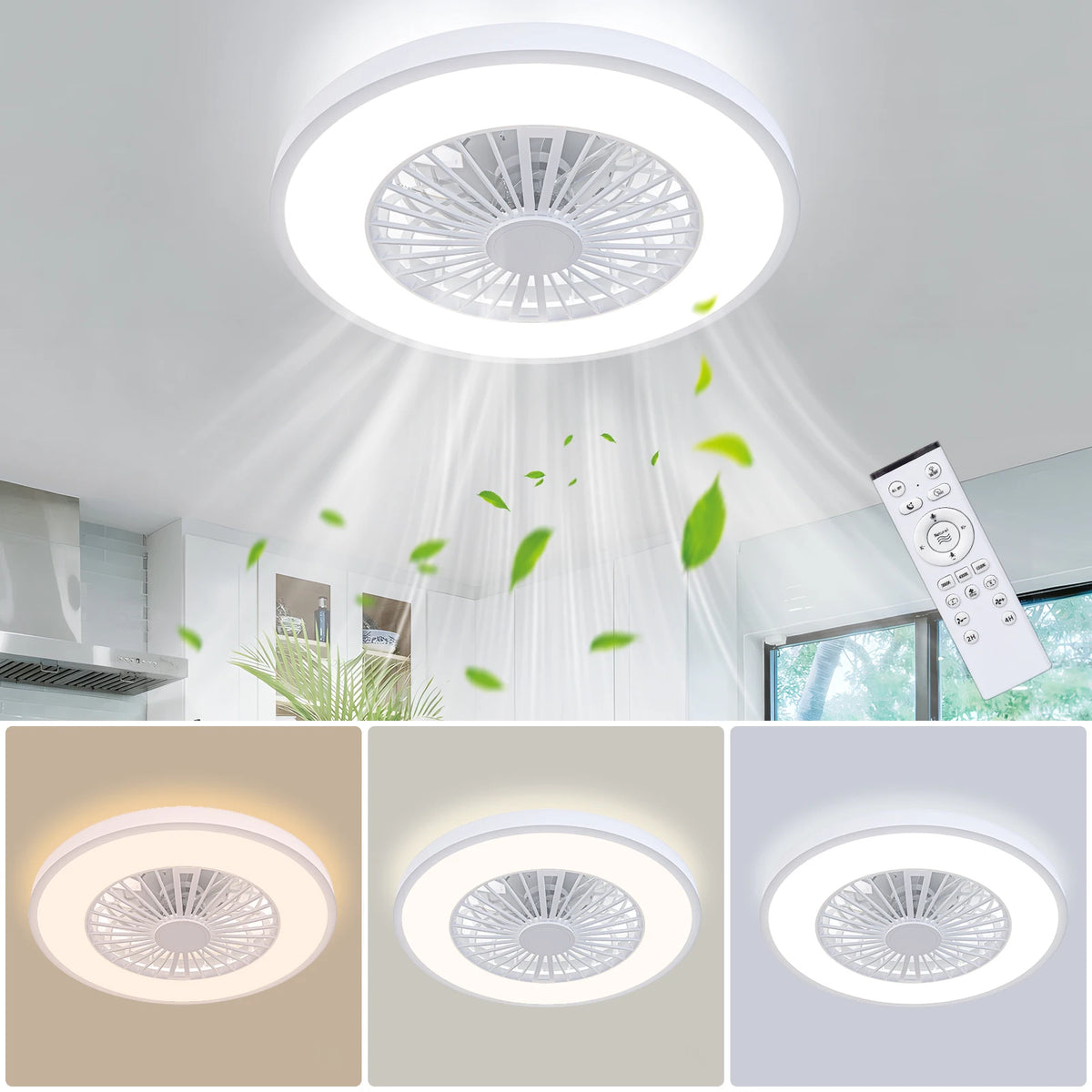 Silent Ceiling Fan With Light Reversible DC Motor Remote Control