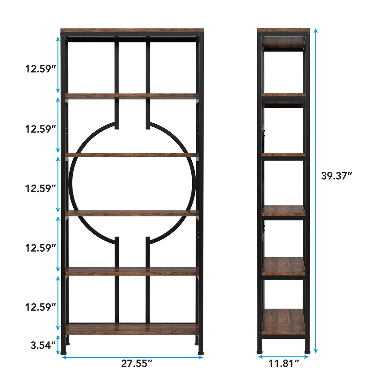Tribesigns Industrial Bookshelf Open Shelves Metal Wood Storage Cabinet