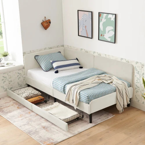 Upholstered Platform Bed Frame With Two Storage Drawers And Velvet Sofa Bed