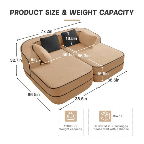 Fluffy Teddy Fabric Sleeper Sofa With Double Chaise Modern