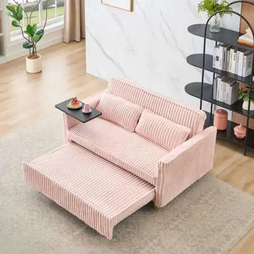 Corduroy Sofa With Pull Out Desk And Usb Port For Living Room