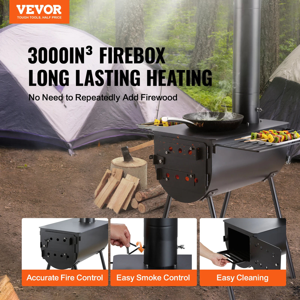 SucceBuy Portable Wood Burning Camping Stove With Chimney Pipes and Gloves